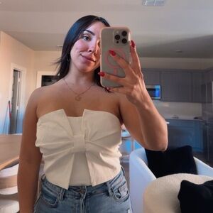 White Strapless Bow-Front Bandeau Top